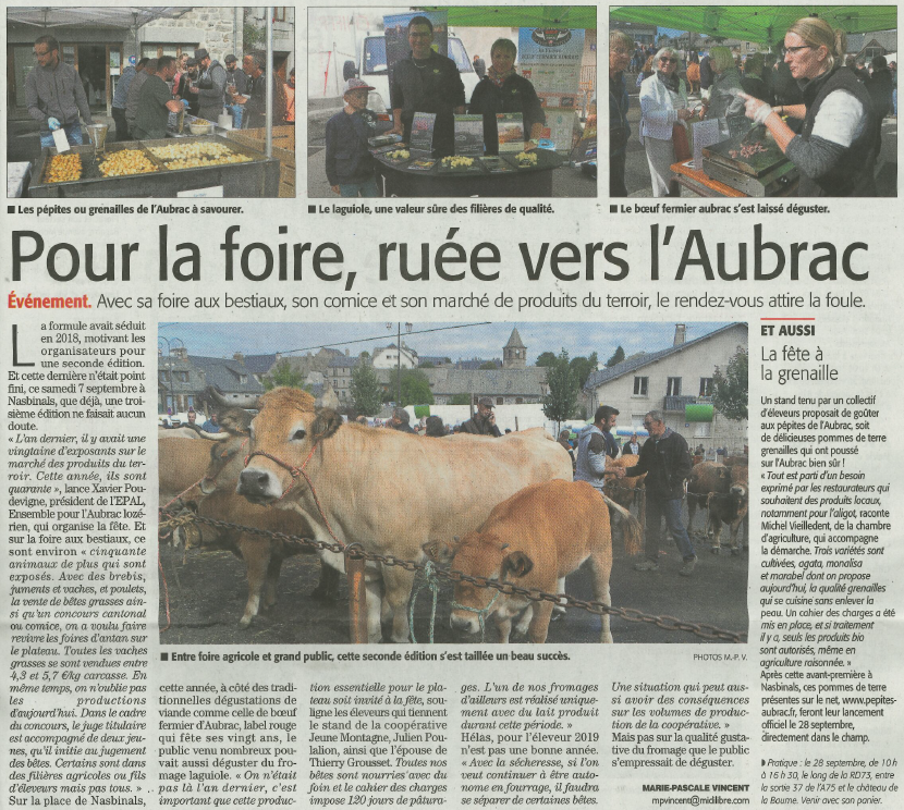 Article midi libre pépites Aubrac